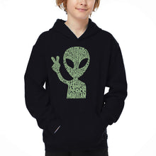 Load image into Gallery viewer, Peace Alien - Boy's Word Art Hooded Sweatshirt