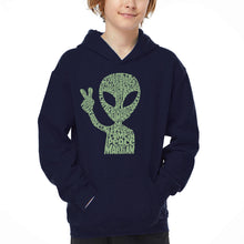 Load image into Gallery viewer, Peace Alien - Boy's Word Art Hooded Sweatshirt