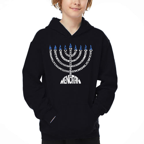 Hanukkah Menorah - Boy's Word Art Hooded Sweatshirt