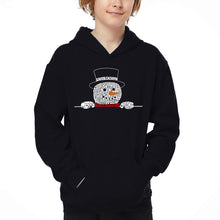Load image into Gallery viewer, Peeking Snowman - Boy's Word Art Hooded Sweatshirt