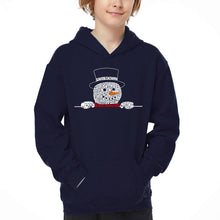 Load image into Gallery viewer, Peeking Snowman - Boy's Word Art Hooded Sweatshirt
