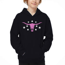 Load image into Gallery viewer, Cowgirl Cowskull - Boy's Word Art Hooded Sweatshirt