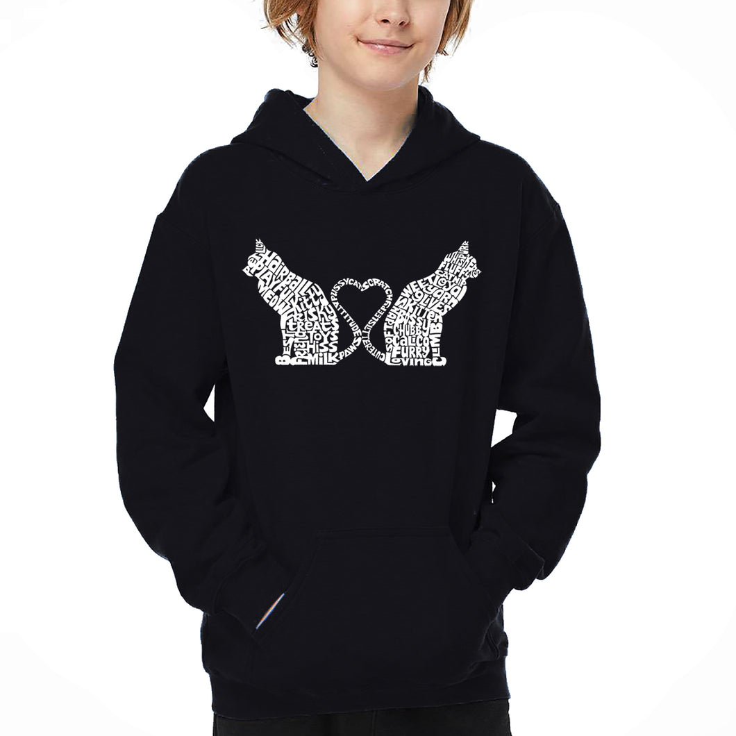 Cat Tail Hearts - Boy's Word Art Hooded Sweatshirt