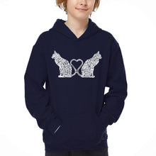 Load image into Gallery viewer, Cat Tail Hearts - Boy&#39;s Word Art Hooded Sweatshirt