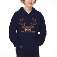 Load image into Gallery viewer, Peeking Reindeer - Boy's Word Art Hooded Sweatshirt