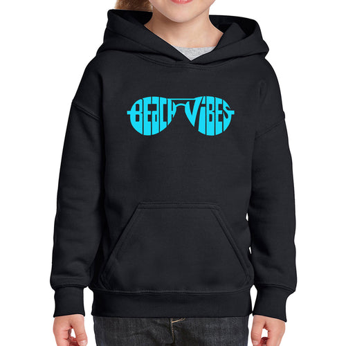 Beach Vibes - Girl's Word Art Hooded Sweatshirt