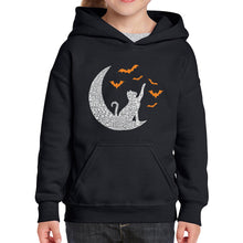 Load image into Gallery viewer, Halloween Cat Moon - Girl&#39;s Word Art Hooded Sweatshirt