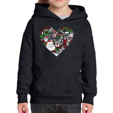Load image into Gallery viewer, Christmas Themed Heart - Girl's Word Art Hooded Sweatshirt