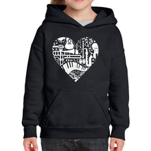 Load image into Gallery viewer, Musical Instrument Heart - Girl's Word Art Hooded Sweatshirt