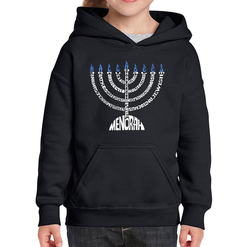 Hanukkah Menorah - Girl's Word Art Hooded Sweatshirt