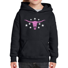 Load image into Gallery viewer, Cowgirl Cowskull - Girl's Word Art Hooded Sweatshirt