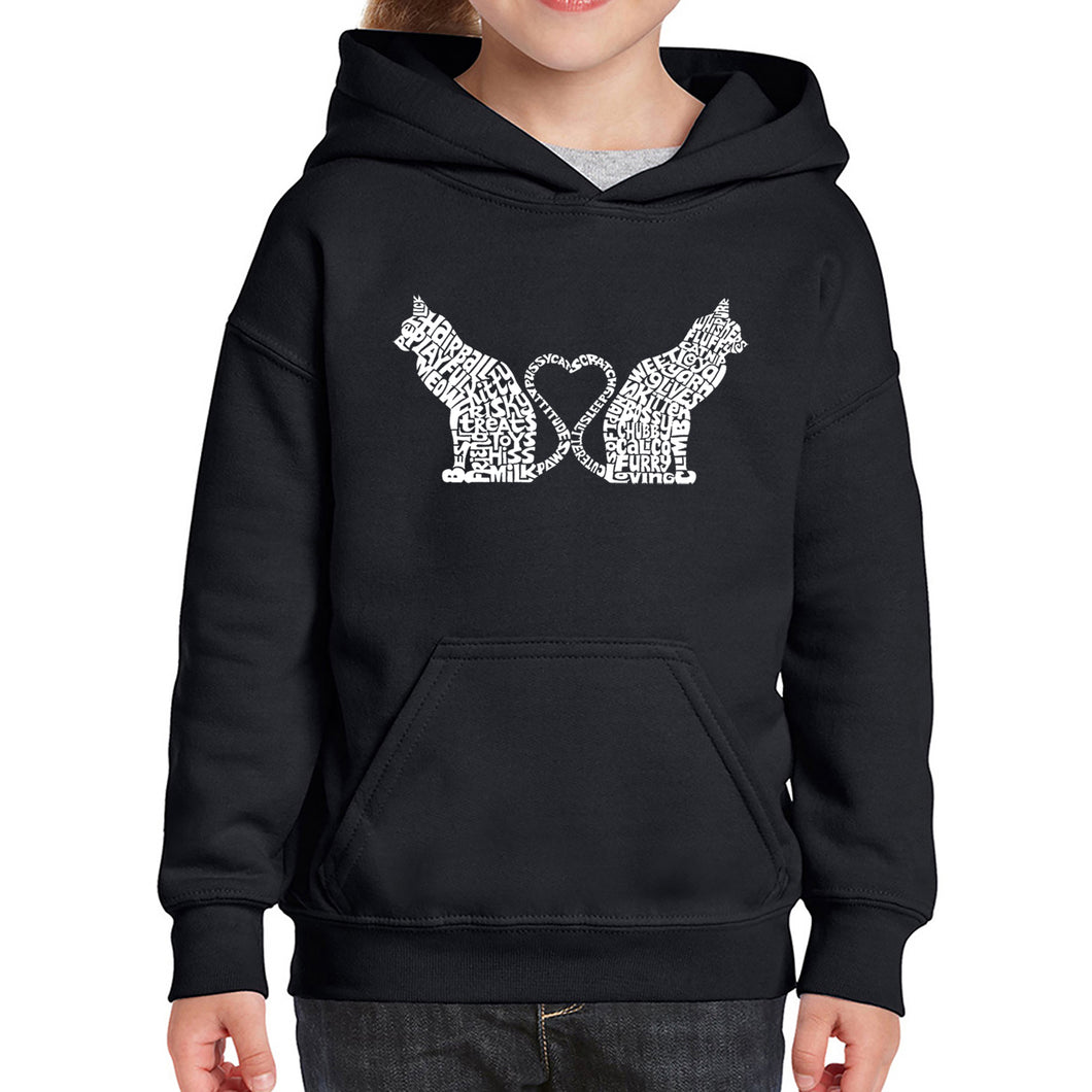 Cat Tail Hearts - Girl's Word Art Hooded Sweatshirt