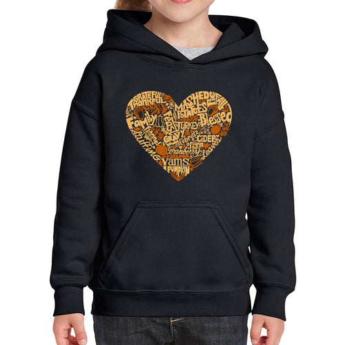 Thanksgiving Heart - Girl's Word Art Hooded Sweatshirt