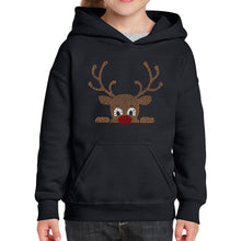Load image into Gallery viewer, Peeking Reindeer - Girl's Word Art Hooded Sweatshirt