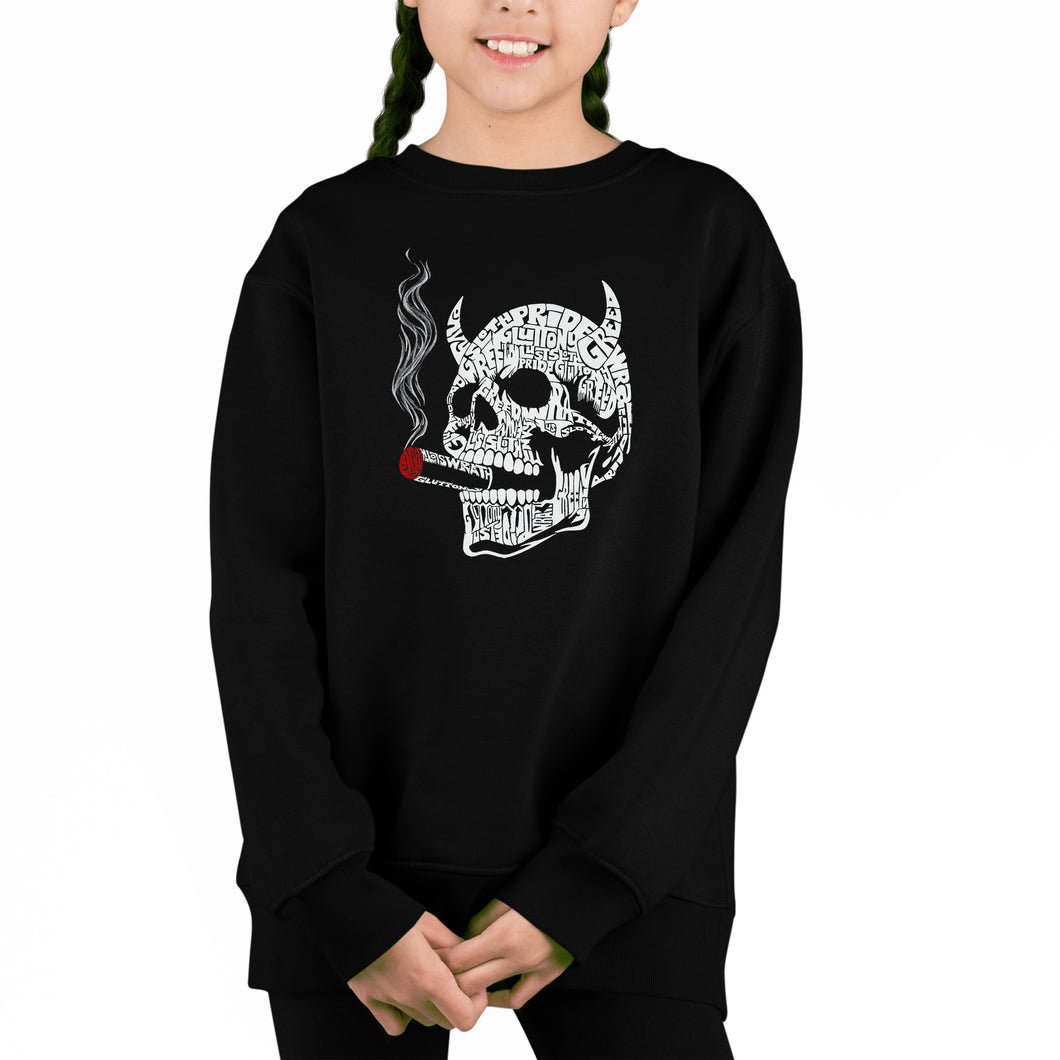 7 Deadly Sins Skull - Girl's Word Art Crewneck Sweatshirt