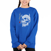 Load image into Gallery viewer, 7 Deadly Sins Skull - Girl&#39;s Word Art Crewneck Sweatshirt