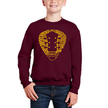 Load image into Gallery viewer, Guitar Pick Genres - Boy's Word Art Crewneck Sweatshirt