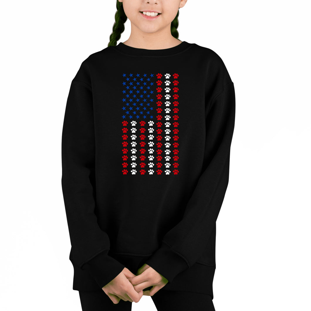 Paws Flag - Girl's Word Art Crewneck Sweatshirt