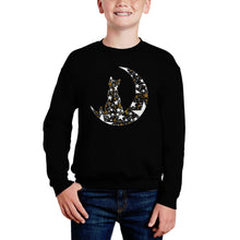 Load image into Gallery viewer, Cat Sitting On Moon - Boy's Word Art Crewneck Sweatshirt