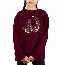 Load image into Gallery viewer, Cat Sitting On Moon - Girl's Word Art Crewneck Sweatshirt