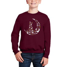 Load image into Gallery viewer, Cat Sitting On Moon - Boy's Word Art Crewneck Sweatshirt