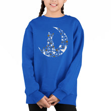 Load image into Gallery viewer, Cat Sitting On Moon - Girl's Word Art Crewneck Sweatshirt