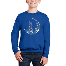 Load image into Gallery viewer, Cat Sitting On Moon - Boy's Word Art Crewneck Sweatshirt