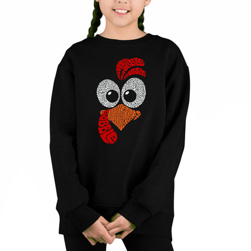 Turkey Face - Girl's Word Art Crewneck Sweatshirt