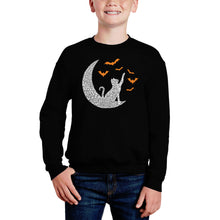 Load image into Gallery viewer, Halloween Cat Moon - Boy&#39;s Word Art Crewneck Sweatshirt