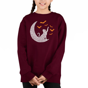 Halloween Cat Moon - Girl's Word Art Crewneck Sweatshirt