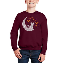 Load image into Gallery viewer, Halloween Cat Moon - Boy&#39;s Word Art Crewneck Sweatshirt