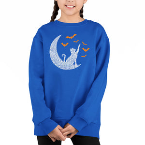 Halloween Cat Moon - Girl's Word Art Crewneck Sweatshirt