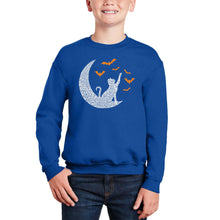 Load image into Gallery viewer, Halloween Cat Moon - Boy&#39;s Word Art Crewneck Sweatshirt