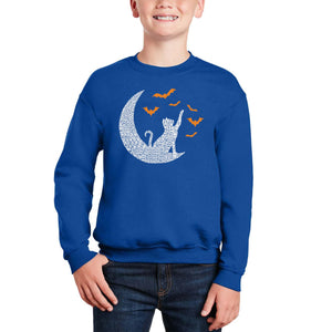 Halloween Cat Moon - Boy's Word Art Crewneck Sweatshirt