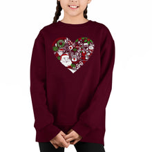 Load image into Gallery viewer, Christmas Themed Heart - Girl's Word Art Crewneck Sweatshirt