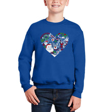 Load image into Gallery viewer, Christmas Themed Heart - Boy's Word Art Crewneck Sweatshirt