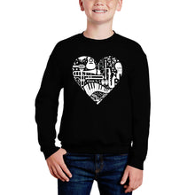 Load image into Gallery viewer, Musical Instrument Heart - Boy's Word Art Crewneck Sweatshirt
