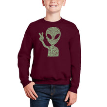 Load image into Gallery viewer, Peace Alien - Boy's Word Art Crewneck Sweatshirt