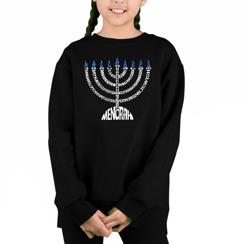 Hanukkah Menorah - Girl's Word Art Crewneck Sweatshirt