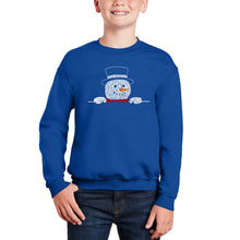 Load image into Gallery viewer, Peeking Snowman - Boy's Word Art Crewneck Sweatshirt