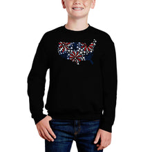 Load image into Gallery viewer, USA Fireworks - Boy's Word Art Crewneck Sweatshirt
