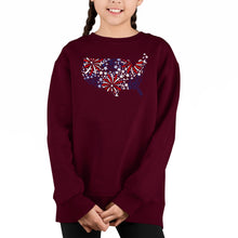 Load image into Gallery viewer, USA Fireworks - Girl's Word Art Crewneck Sweatshirt
