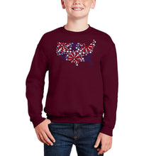 Load image into Gallery viewer, USA Fireworks - Boy's Word Art Crewneck Sweatshirt