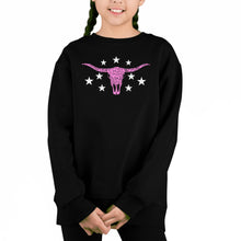 Load image into Gallery viewer, Cowgirl Cowskull - Girl's Word Art Crewneck Sweatshirt