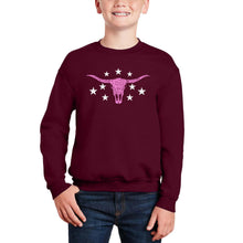 Load image into Gallery viewer, Cowgirl Cowskull - Boy's Word Art Crewneck Sweatshirt