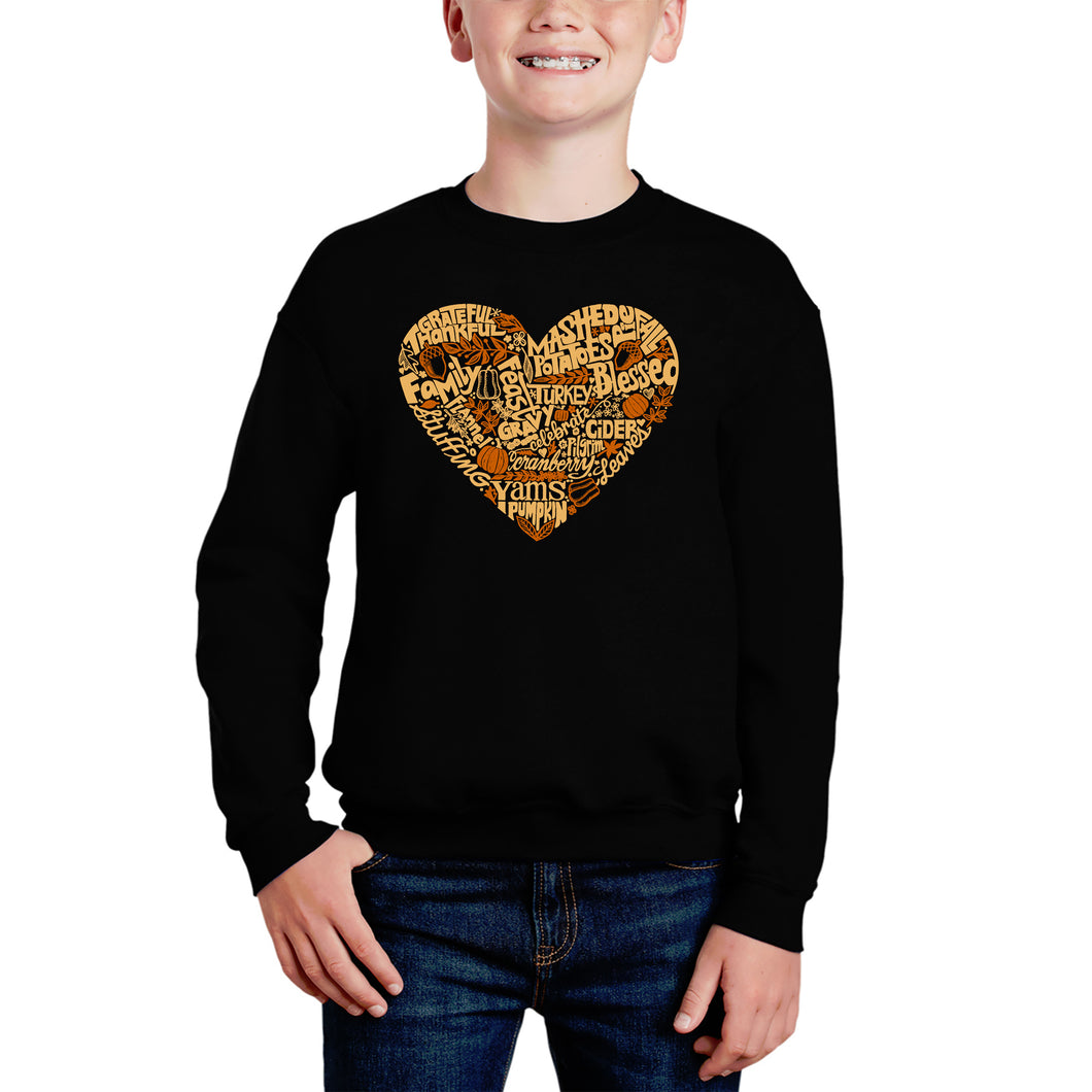 Thanksgiving Heart - Boy's Word Art Crewneck Sweatshirt