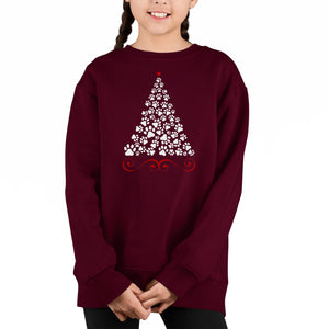 Paw Christmas Tree - Girl's Word Art Crewneck Sweatshirt