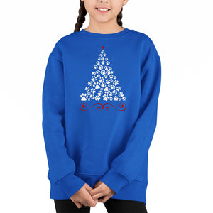 Paw Christmas Tree - Girl's Word Art Crewneck Sweatshirt