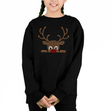 Load image into Gallery viewer, Peeking Reindeer - Girl's Word Art Crewneck Sweatshirt