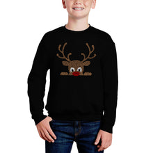 Load image into Gallery viewer, Peeking Reindeer - Boy's Word Art Crewneck Sweatshirt